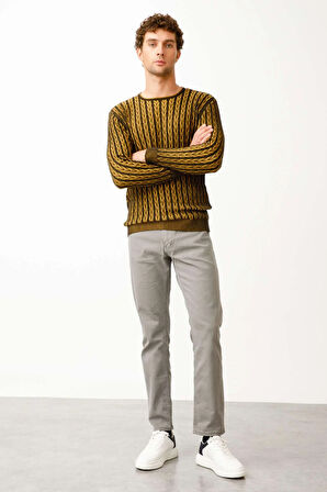 Siyah Regular Fit Rahat Kalıp Bisiklet Yaka Desenli Uzun Kollu  Triko