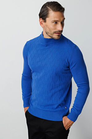 Saks Standart Fit Dar Kalıp Yarım Balıkçı Düz Uzun Kollu  Triko