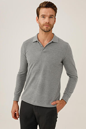 Antrasit Standart Fit Dar Kalıp Polo Yaka Düz Uzun Kollu  Triko