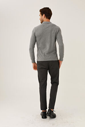 Antrasit Standart Fit Dar Kalıp Polo Yaka Düz Uzun Kollu  Triko