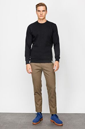 ERKEK SİYAH STANDART BİSİKLET YAKA SWEATSHİRT