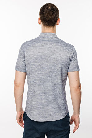 Lacivert Dynamic Fit  Düğmeli Yaka Düz Kısa Kollu Cepsiz Pamuklu Gömlek