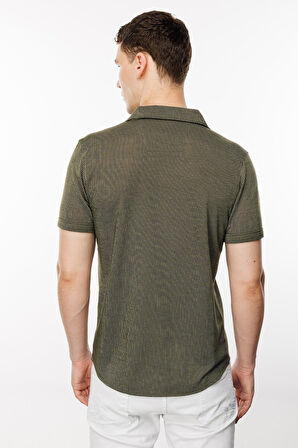 Haki Dynamic Fit  Apaç Yaka Düz Kısa Kollu Cepsiz Pamuklu Gömlek