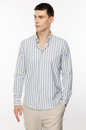 Erkek Gri Dynamic Fit Düğmeli Yaka Gömlek