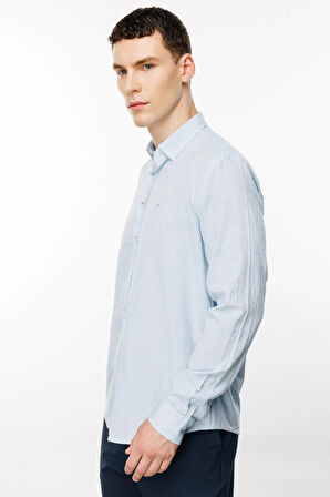 Mavi Dynamic Fit  Düğmeli Yaka Düz Uzun Kollu Cepsiz %100 Pamuk Gömlek