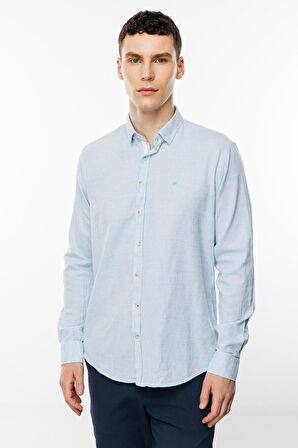 Mavi Dynamic Fit  Düğmeli Yaka Düz Uzun Kollu Cepsiz %100 Pamuk Gömlek