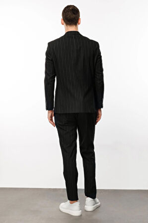 Erkek Siyah Barı (4 Drop)  / Geniş Kalıp Geniş Mono Takım Elbise