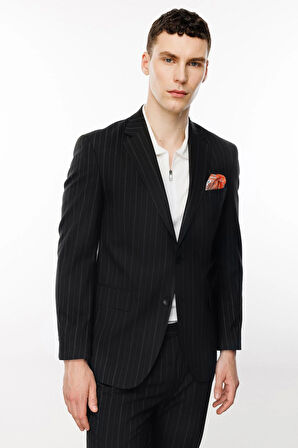 Erkek Siyah Barı (4 Drop)  / Geniş Kalıp Geniş Mono Takım Elbise