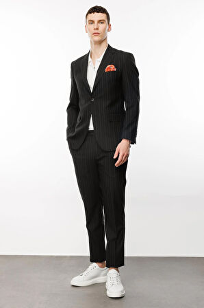 Erkek Siyah Barı (4 Drop)  / Geniş Kalıp Geniş Mono Takım Elbise