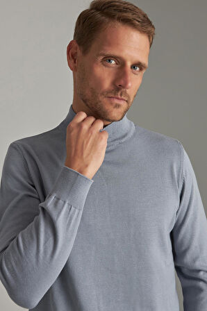 İndigo Standart Fit Dar Kalıp Yarım Balıkçı Düz Uzun Kollu  Triko