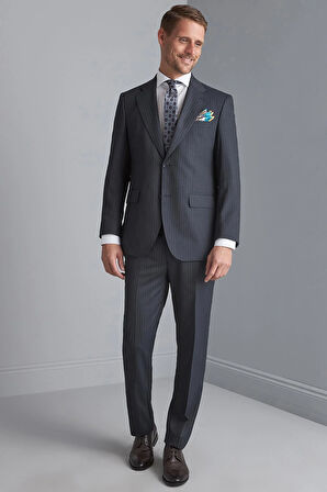 Erkek Lacivert Barı (4 Drop)  / Geniş Kalıp Mono Yaka Takım Elbise