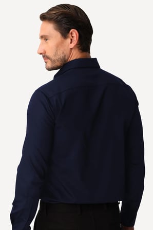Lacivert Regular Fit Geniş Kalıp Klasik Yaka Düz Uzun Kollu Cepsiz %100 Pamuk Non Iron Ütü İstemeyen Gömlek 
