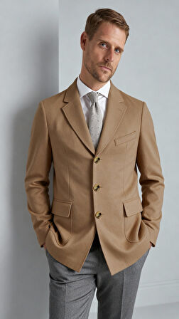 ERKEK CAMEL REGULARFIT / RAHAT KALIP CEKET YAKA KABAN