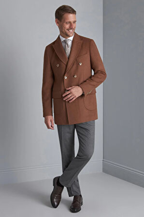 Erkek Kiremit Regularfit / Rahat Kalıp Kruvaze Kaban