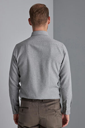Erkek Gri Dynamic Fit Düğmeli Yaka Gömlek