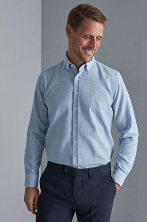 Erkek Mavi Dynamic Fit Düğmeli Yaka Gömlek