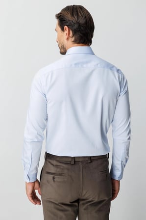 Mavi Slim Fit Dar Kalıp Klasik Yaka Düz Uzun Kollu Cepsiz %100 Pamuk Non Iron Ütü İstemeyen Gömlek 