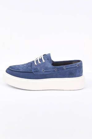 Mavi Süet Görünümlü Örgü Detaylı Erkek Sneaker Kalın Taban Günlük Model