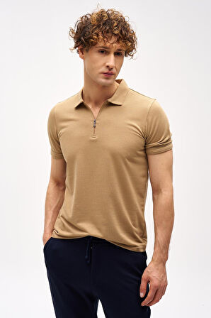 ERKEK BEJ STANDART POLO YAKA FERMUARLI TİŞÖRT