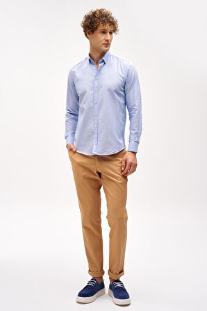 Mavi Dynamic Fit  Düğmeli Yaka Düz Uzun Kollu Cepsiz Pamuklu Gömlek