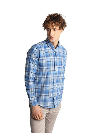 Mavi Dynamic Fit  Düğmeli Yaka Ekose Uzun Kollu Cepsiz %100 Pamuk Gömlek