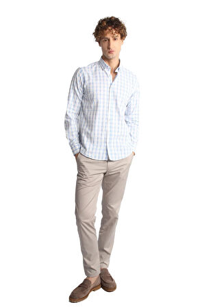 Mavi Dynamic Fit  Düğmeli Yaka Ekose Uzun Kollu Cepsiz %100 Pamuk Gömlek