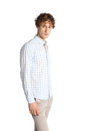 Mavi Dynamic Fit  Düğmeli Yaka Ekose Uzun Kollu Cepsiz %100 Pamuk Gömlek