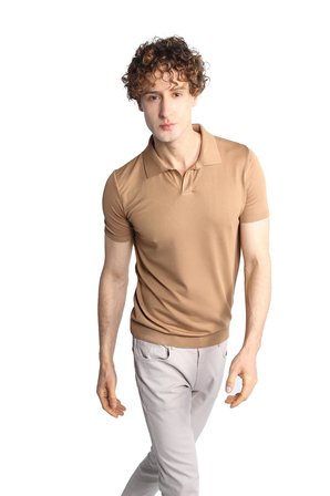 Vizon Slim Fit Dar Kalıp Polo Yaka Düz Kısa Kollu Triko Tişört