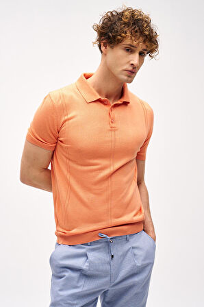 Mercan Slim Fit Dar Kalıp Polo Yaka Düz Kısa Kollu Triko Tişört