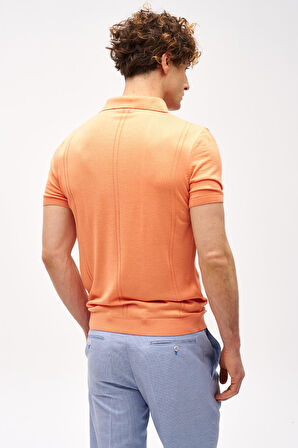 Mercan Slim Fit Dar Kalıp Polo Yaka Düz Kısa Kollu Triko Tişört