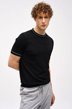 ERKEK SİYAH STANDART POLO YAKA TRİKO KISA KOL