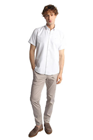 Erkek Mavi Regularfit / Rahat Kalıp Düğmeli Yaka Gömlek Kısa Kol