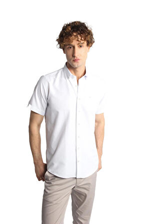 Erkek Mavi Regularfit / Rahat Kalıp Düğmeli Yaka Gömlek Kısa Kol