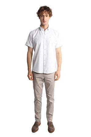 Erkek Mavi Regularfit / Rahat Kalıp Düğmeli Yaka Gömlek Kısa Kol