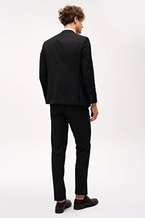 Erkek Siyah Slim Fit / Dar Kalıp Sivri Yaka Yelekli Takım Elbise