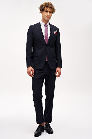 Erkek Lacivert Regularfit / Rahat Kalıp Sivri Yaka Takım Elbise