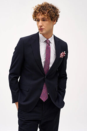 Erkek Lacivert Regularfit / Rahat Kalıp Sivri Yaka Takım Elbise