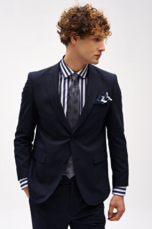 Erkek Lacivert Barı (4 Drop)  / Geniş Kalıp Sivri Yaka Takım Elbise