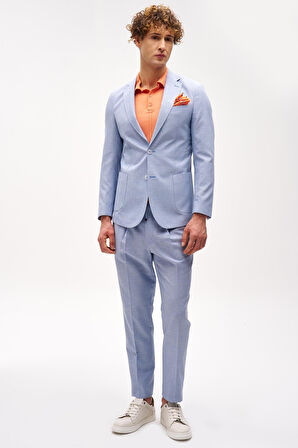 Erkek Mavi Slim Fit / Dar Kalıp Mono Yaka Takım Elbise
