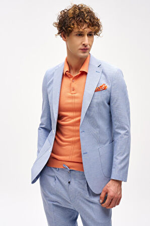 Erkek Mavi Slim Fit / Dar Kalıp Mono Yaka Takım Elbise