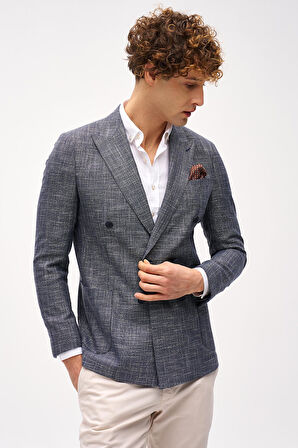 ERKEK LACİVERT SLIM FIT / DAR KALIP GENİŞ KIRLANGIÇ CEKET