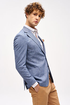 ERKEK MAVİ BARI (4 DROP)  / GENİŞ KALIP MONO YAKA CEKET