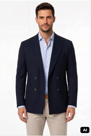 Lacivert Slim Fit Dar Kalıp Kırlangıç Yaka Çizgili Uzun Kollu Pamuklu Ceket