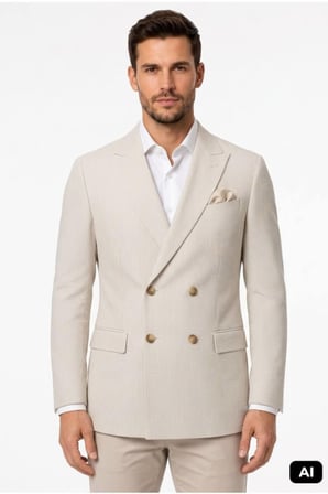 Bej Slim Fit Dar Kalıp Kırlangıç Yaka Çizgili Uzun Kollu Pamuklu Ceket