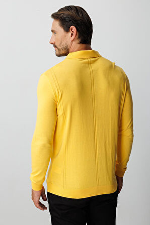 Sarı Standart Fit  Polo Yaka  Düz Uzun Kollu  Triko