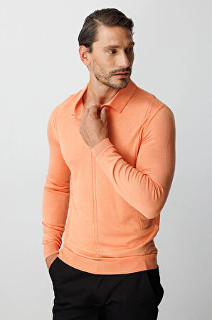 Yavruağzı Standart Fit  Polo Yaka  Düz Uzun Kollu  Triko