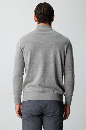 Gri Standart Fit Dar Kalıp Yarım Balıkçı  Düz  Triko