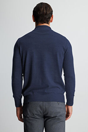 Mavi Standart Fit Dar Kalıp Yarım Balıkçı  Düz  Triko