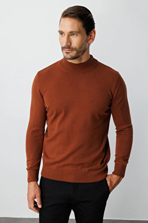 Kiremit Standart Fit Dar Kalıp Yarım Balıkçı  Düz  Triko