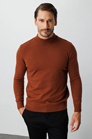 Kiremit Standart Fit Dar Kalıp Yarım Balıkçı  Düz  Triko